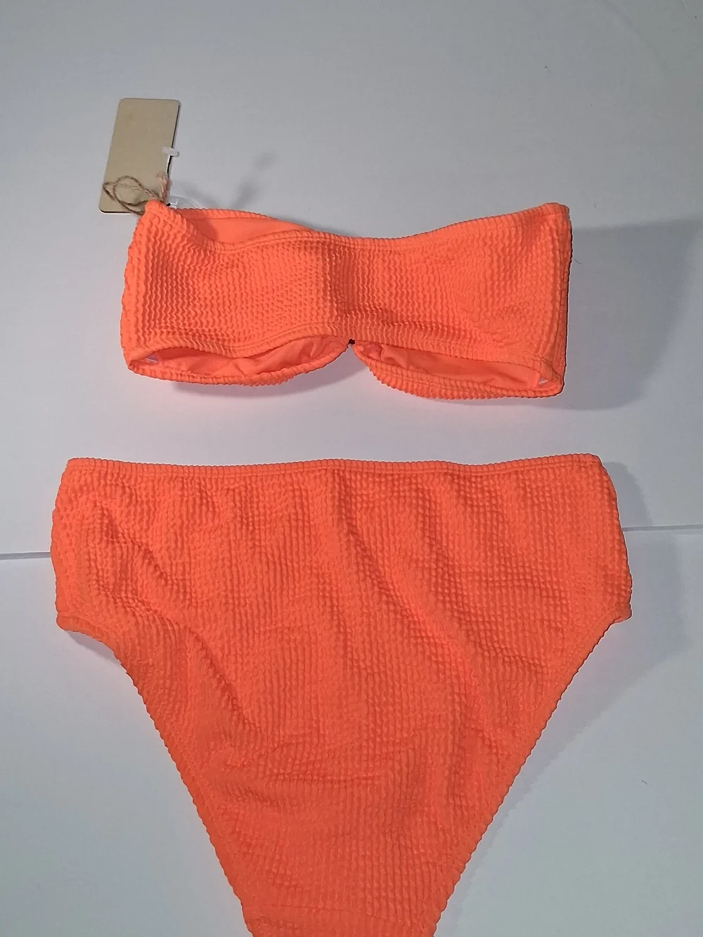 NWT CABANA DEL SOL Orange Bandeau Bikini - Strapless Top, High Waist Bottom Sz M
